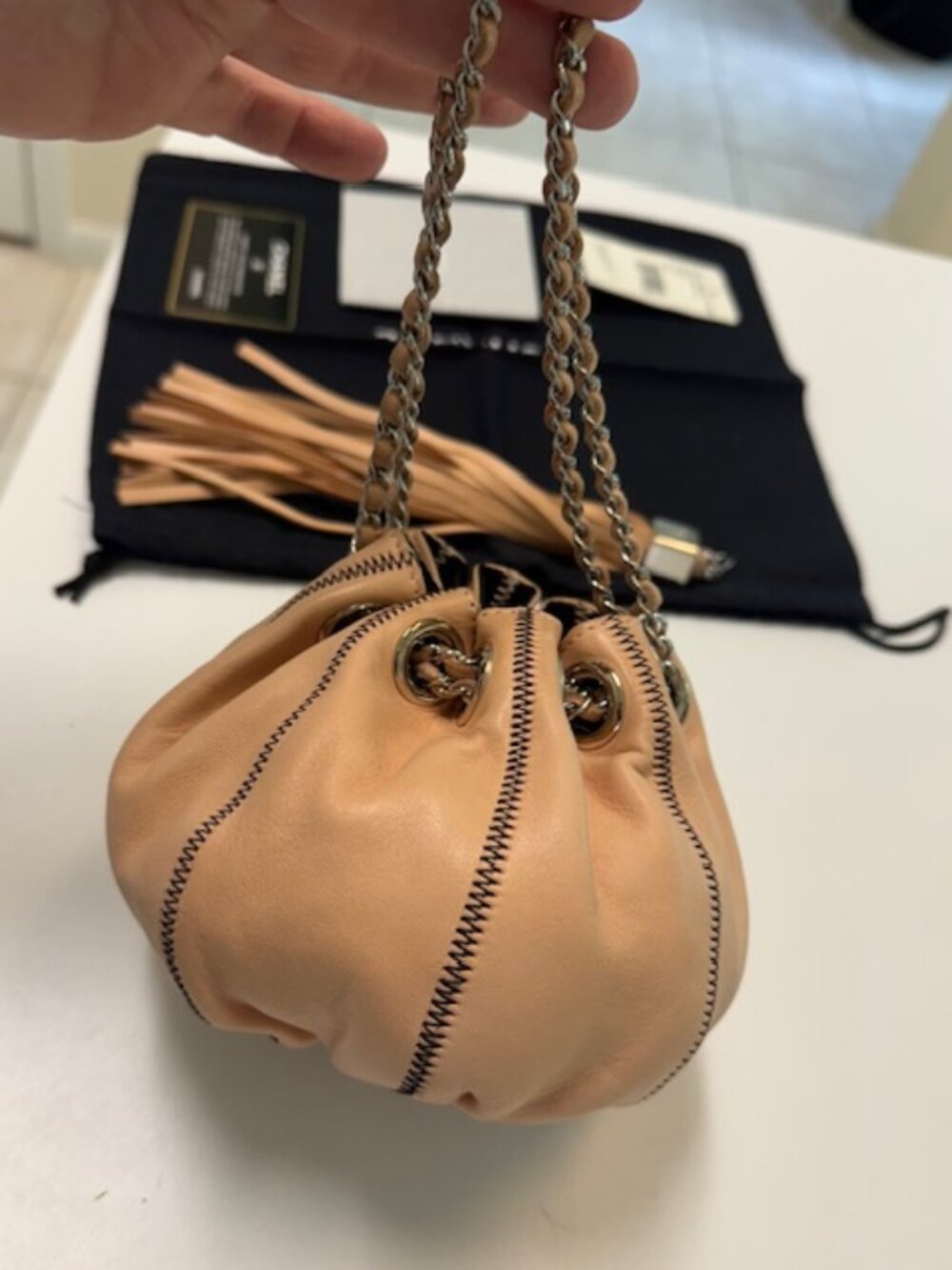 Vintage CHANEL Lambskin Satin Reversible Mini Sac Cordon Bag w/ Tassel 2004